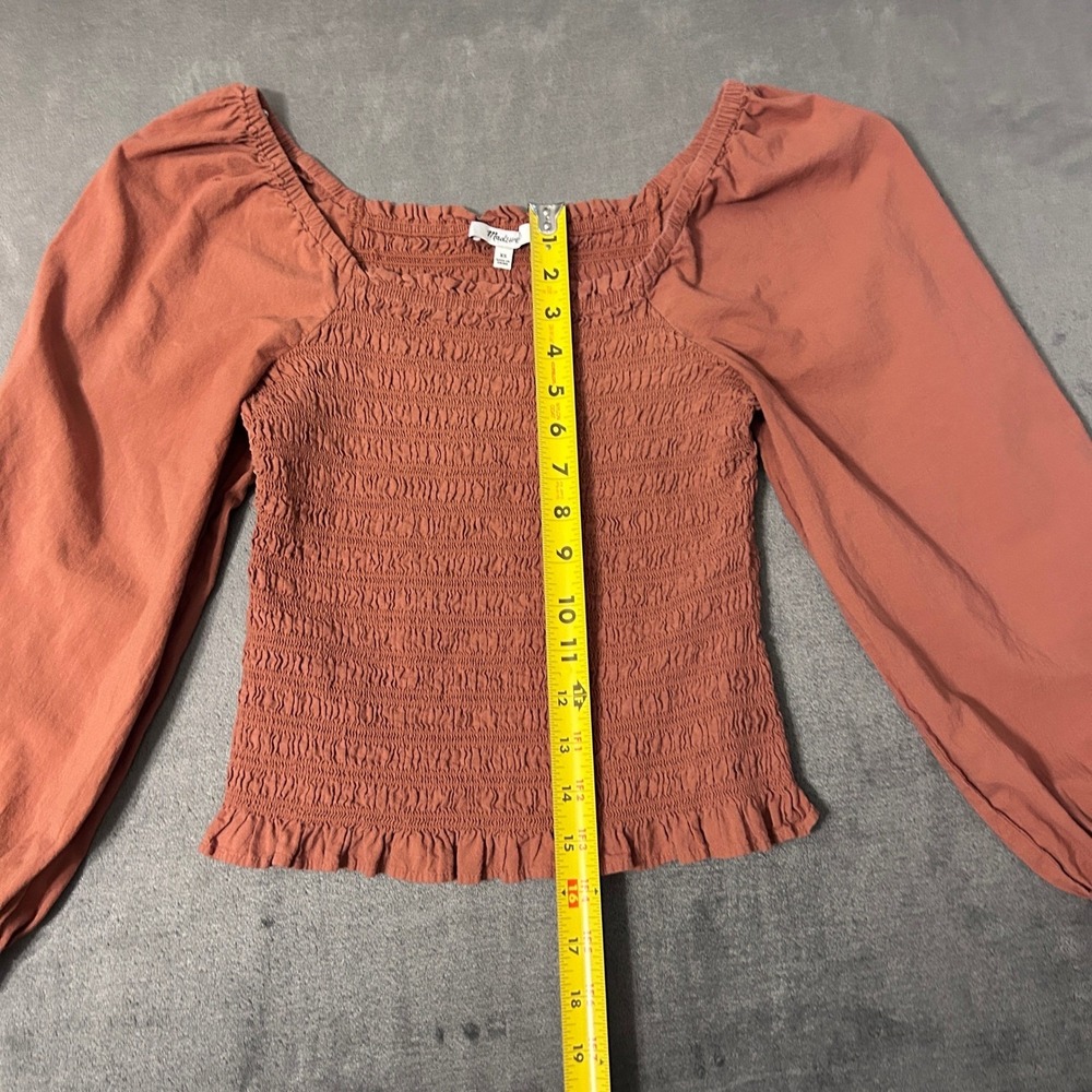 Madewell Lucie Smocked Top Womens XS Umber Terracotta Puff Sleeve Square Neck - Picture 5 of 9